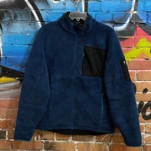 L.L. BEAN-men’s blue/black trim polyester long sleeve full-zip fleece jacket